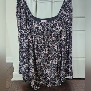 Pink lily Floral Print Bell Sleeve Baby doll dress